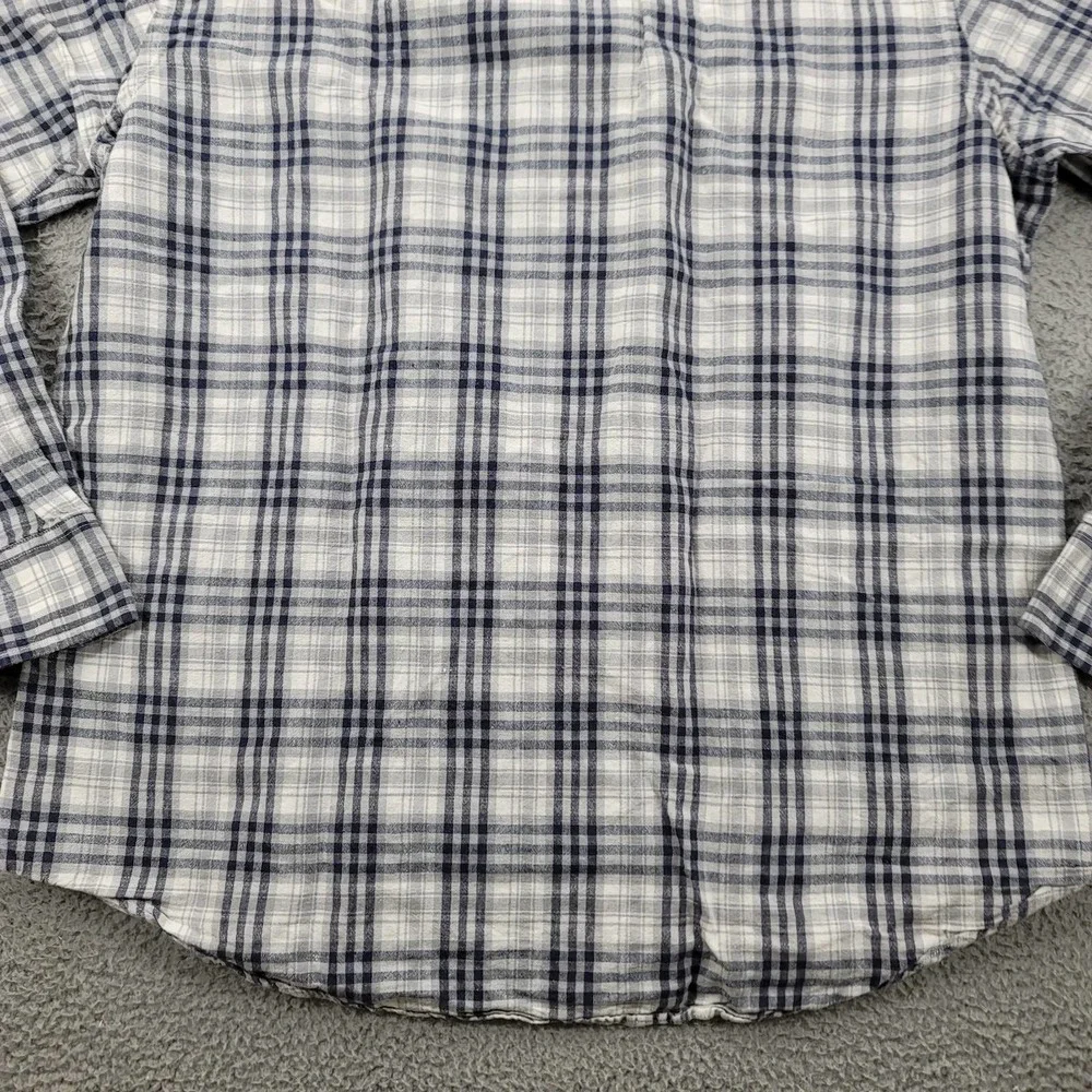 Banana‎ Republic Shirt Mens XL White Blue Plaid Linen Button Up Long Sleeve